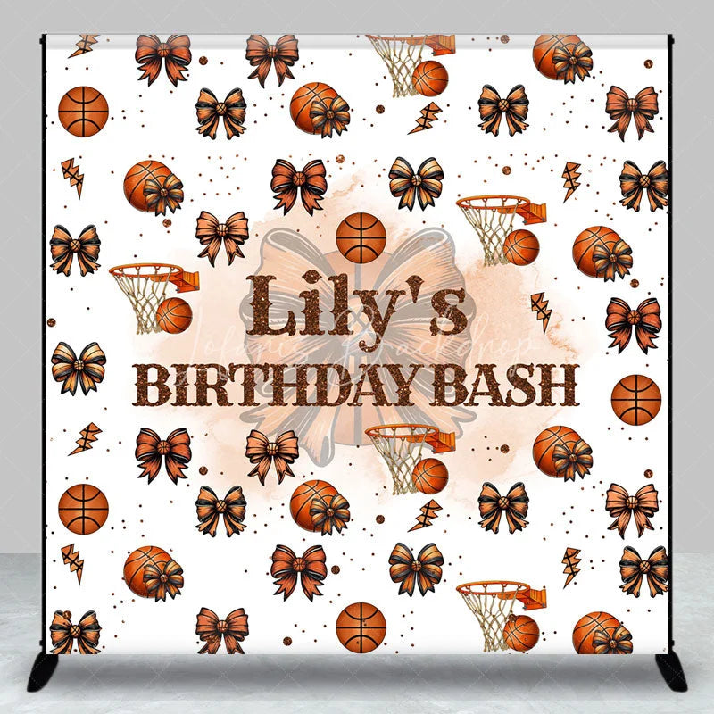 Lofaris Personalized Basketball and Bows Birthday Backdrop A Sweet Little All Star is on the Way Custom Name Sports Party