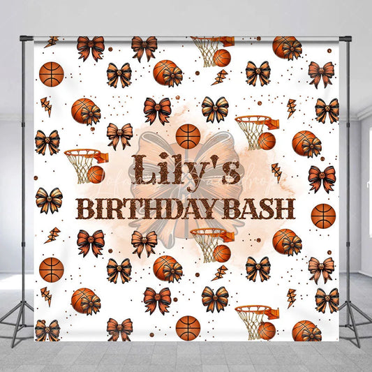 Lofaris Personalized Basketball and Bows Birthday Backdrop A Sweet Little All Star is on the Way Custom Name Sports Party