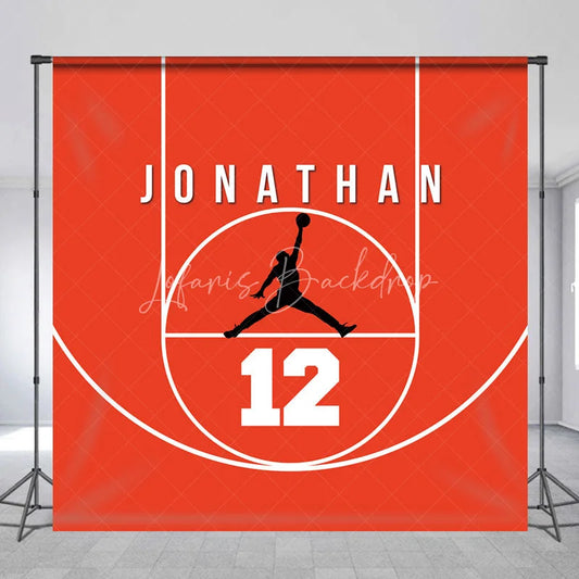 Lofaris Personalized Basketball Red Court Birthday Backdrop Custom Name and Number Sports Party Banner