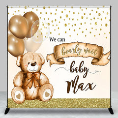 Lofaris Personalized Bearly Wait Baby Shower Backdrop Cute Teddy Bear and Gold Balloons Background Custom Name Nursery Decor