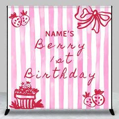 Lofaris Personalized Berry 1st Birthday Backdrop Pink Strawberry and Stripes Sweet One Party Decoration