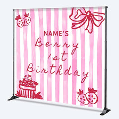 Lofaris Personalized Berry 1st Birthday Backdrop Pink Strawberry and Stripes Sweet One Party Decoration