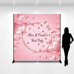 Lofaris Personalized Best Day Ever Hearts Backdrop Pink 3D and Bow Wedding or Baby Shower Decoration