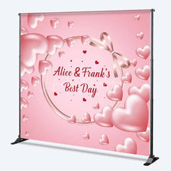 Lofaris Personalized Best Day Ever Hearts Backdrop Pink 3D and Bow Wedding or Baby Shower Decoration