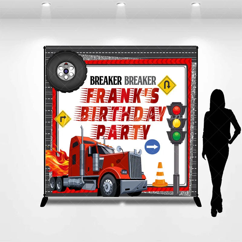 Lofaris Personalized Big Rig Truck Birthday Backdrop Breaker Transportation Theme Custom Name Party for Boy