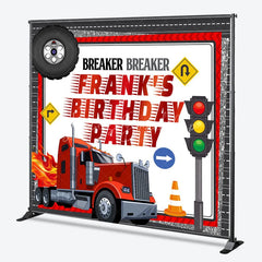 Lofaris Personalized Big Rig Truck Birthday Backdrop Breaker Transportation Theme Custom Name Party for Boy