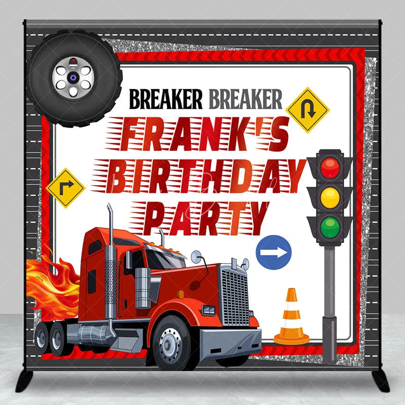 Lofaris Personalized Big Rig Truck Birthday Backdrop Breaker Transportation Theme Custom Name Party for Boy
