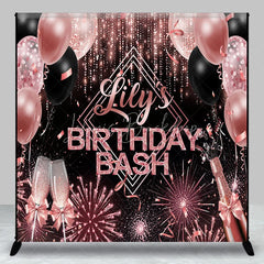 Lofaris Personalized Birthday Bash Backdrop Rose Gold Champagne and Balloons Background Custom Name Glamour Party Decor