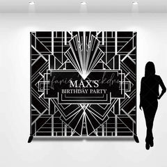 Lofaris Personalized Black and Silver Art Deco Custom Backdrop Geometric Gatsby Style Birthday Party Decor