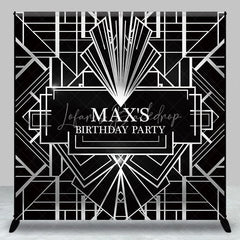 Lofaris Personalized Black and Silver Art Deco Custom Backdrop Geometric Gatsby Style Birthday Party Decor