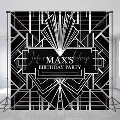 Lofaris Personalized Black and Silver Art Deco Custom Backdrop Geometric Gatsby Style Birthday Party Decor