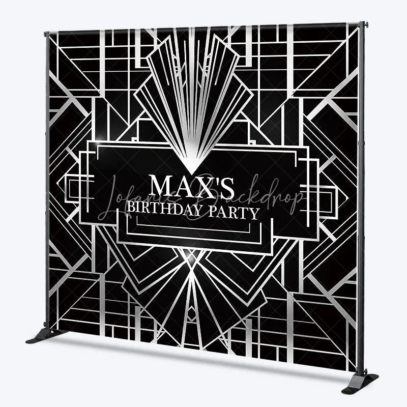 Lofaris Personalized Black and Silver Art Deco Custom Backdrop Geometric Gatsby Style Birthday Party Decor