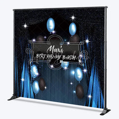 Lofaris Personalized Blue and Black Birthday Bash Backdrop Custom Name Sparkling Balloon Party Banner