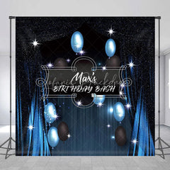 Lofaris Personalized Blue and Black Birthday Bash Backdrop Custom Name Sparkling Balloon Party Banner
