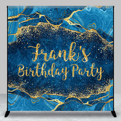 Lofaris Personalized Blue and Gold Agate Birthday Backdrop Elegant Marble Texture Custom Name Party Photo Booth Decor