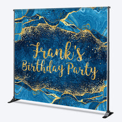 Lofaris Personalized Blue and Gold Agate Birthday Backdrop Elegant Marble Texture Custom Name Party Photo Booth Decor