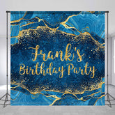 Lofaris Personalized Blue and Gold Agate Birthday Backdrop Elegant Marble Texture Custom Name Party Photo Booth Decor