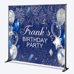 Lofaris Personalized Blue and Silver Birthday Backdrop Glitter Balloons Fireworks Custom Name Party Photo Booth