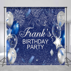 Lofaris Personalized Blue and Silver Birthday Backdrop Glitter Balloons Fireworks Custom Name Party Photo Booth