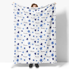 Lofaris Personalized Blue Starry Night Blanket with Custom Name Watercolor Stars for Baby Boy Nursery Decor Gift