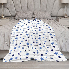 Lofaris Personalized Blue Starry Night Blanket with Custom Name Watercolor Stars for Baby Boy Nursery Decor Gift