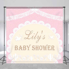 Lofaris Personalized Boho Pink Lace Baby Shower Backdrop Elegant Doves and Cactus Floral Party Decoration