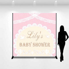 Lofaris Personalized Boho Pink Lace Baby Shower Backdrop Elegant Doves and Cactus Floral Party Decoration