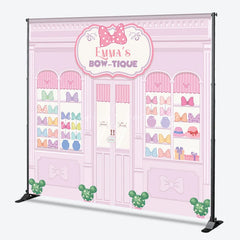 Lofaris Personalized Bow-Tique Birthday Backdrop Pink Mouse Ears and Bows Shop Custom Name Cartoon Party Photo Booth