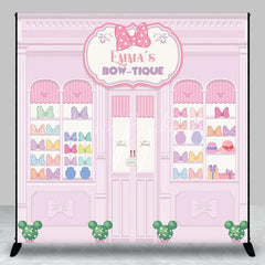 Lofaris Personalized Bow-Tique Birthday Backdrop Pink Mouse Ears and Bows Shop Custom Name Cartoon Party Photo Booth