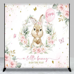 Lofaris Personalized Bunny Baby Shower Backdrop Pink Floral Rabbit and Greenery Girl Birthday Party Background