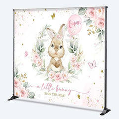 Lofaris Personalized Bunny Baby Shower Backdrop Pink Floral Rabbit and Greenery Girl Birthday Party Background