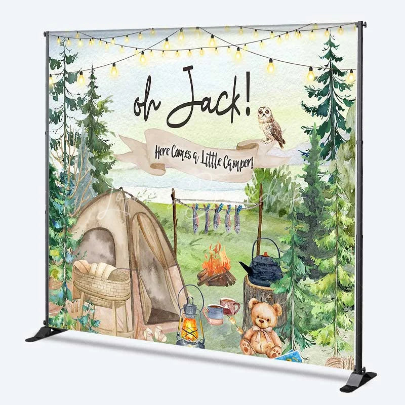 Lofaris Personalized Camping Theme Backdrop Here Comes a Little Camper Forest Adventure Baby Shower Decoration
