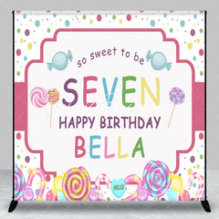 Lofaris Personalized Candy Land 7th Birthday Custom Backdrop Sweet Lollipops and Polka Dots Party Decor
