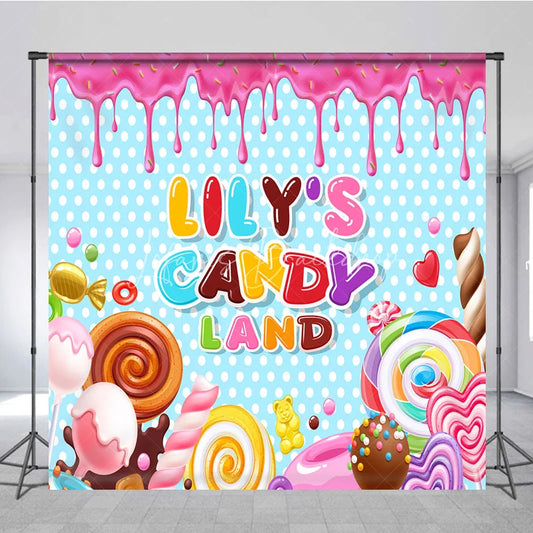 Lofaris Personalized Candy Land Birthday Backdrop Sweet Candyland Theme Background Custom Name Lollipops Party