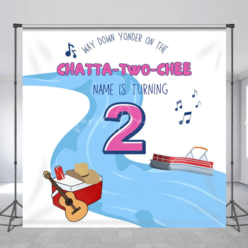 Lofaris Personalized Chatta-Two-Chee 2nd Birthday Backdrop River Boat and Country Music Theme Background Custom Name Boys Decor