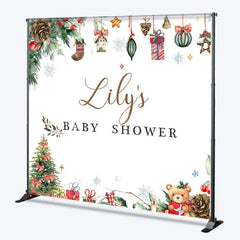 Lofaris Personalized Christmas Baby Shower Backdrop A Merry Little Holiday Teddy Bear Pine Decor