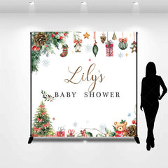 Lofaris Personalized Christmas Baby Shower Backdrop A Merry Little Holiday Teddy Bear Pine Decor