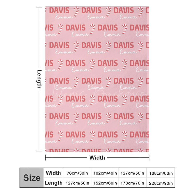 Lofaris Personalized Christmas Candy Cane Blanket with Custom Name Holiday Decor Throw for Kids Pink Xmas Gift