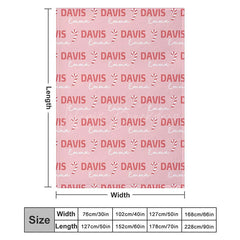 Lofaris Personalized Christmas Candy Cane Blanket with Custom Name Holiday Decor Throw for Kids Pink Xmas Gift