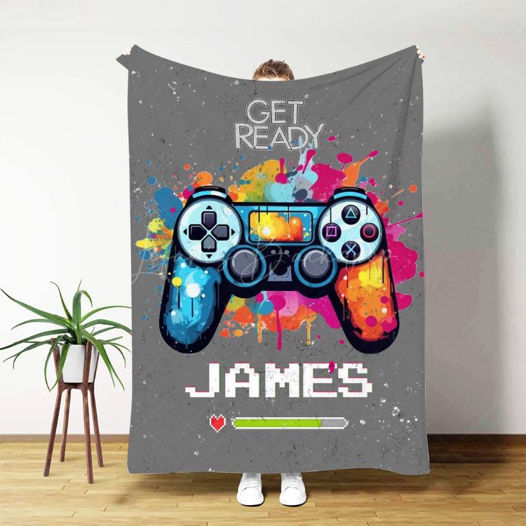 Lofaris Personalized Color Ink Get Ready Gamepad Blanket with Name