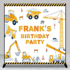 Lofaris Personalized Construction Birthday Party Backdrop Custom Name Yellow Excavator and Crane Truck Background