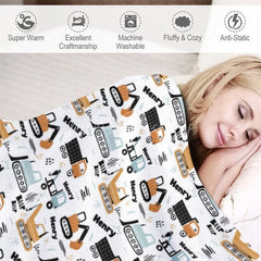 Lofaris Personalized Construction Truck Baby Blanket with Custom Name Excavator and Dump Nursery Decor for Boys