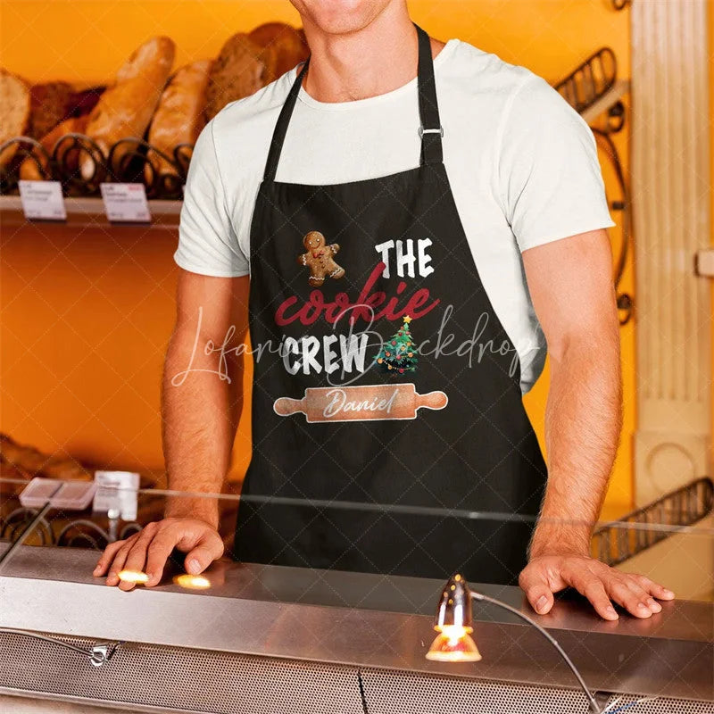 Lofaris Personalized Cookie Crew Apron Custom Name Christmas Kitchen Wear Festive Gift for Bakers and Friends