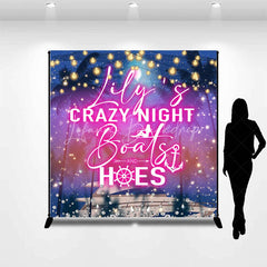 Lofaris Personalized Crazy Night Boat Party Custom Backdrop with Tropical Palm Trees and Glitter Lights