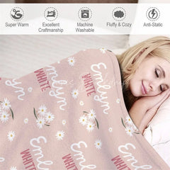 Lofaris Personalized Daisy Floral Blanket with Custom Name Pink Wildflower Theme for Girls Nursery Baby Shower Gift