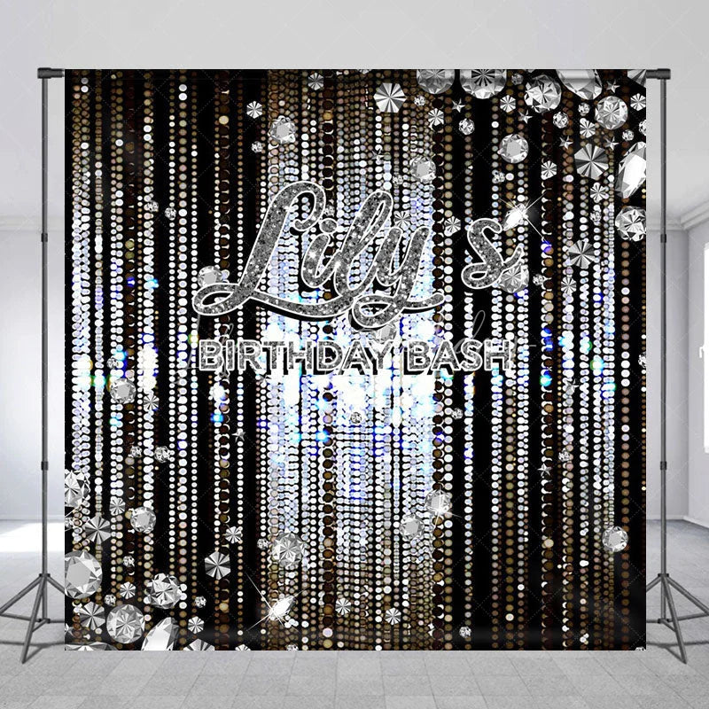 Lofaris Personalized Diamond Birthday Bash Backdrop Luxury Silver Glitter Glamour Party Banner
