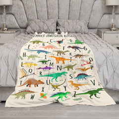 Lofaris Personalized Dinosaur Alphabet Blanket with Custom Name Educational A-Z Dino Chart Fun Nursery Decor for Kids