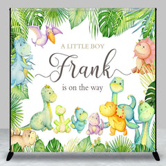 Lofaris Personalized Dinosaur Baby Shower Backdrop for Boy A Little is on the Way Cute Watercolor Dino Decor