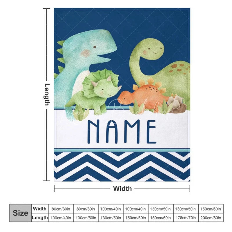 Lofaris Personalized Dinosaur Blanket for Boys with Custom Name Cute Watercolor Dinos on Navy Blue Nursery Baby Shower Gift