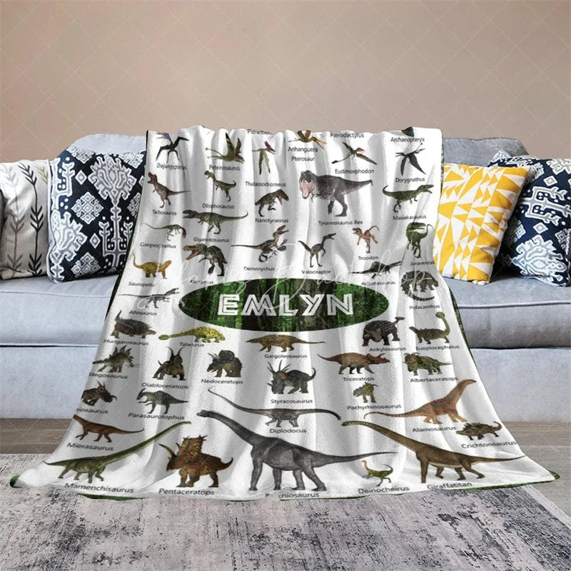 Lofaris Personalized Dinosaur Blanket with Custom Name Educational Chart Realistic Dinos Gift for Boys and Girls